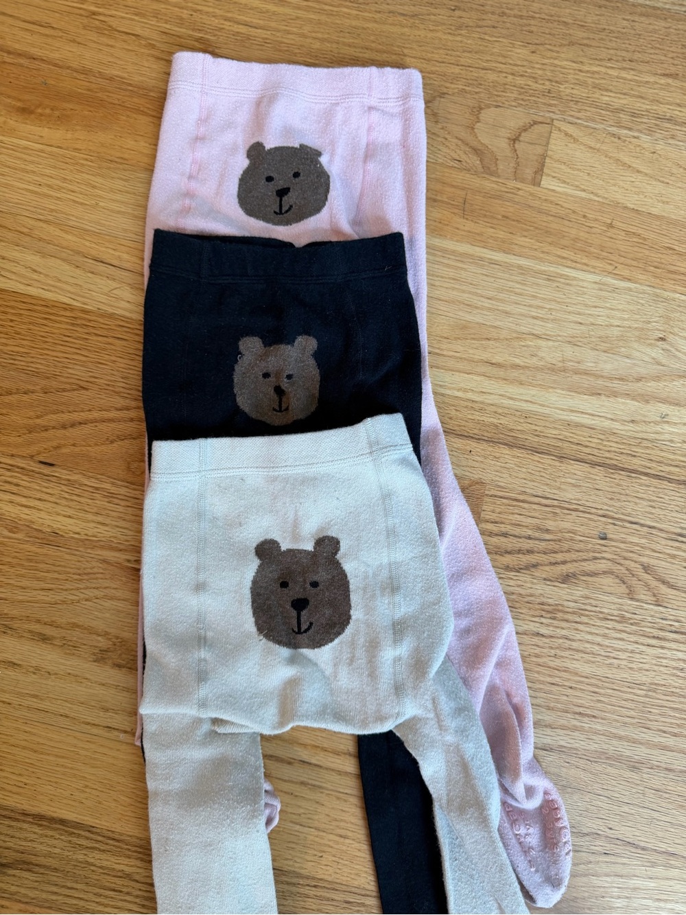 Baby Gap Bear Tights Trio - Pink, Black, Cream sz 2/3 yrs old